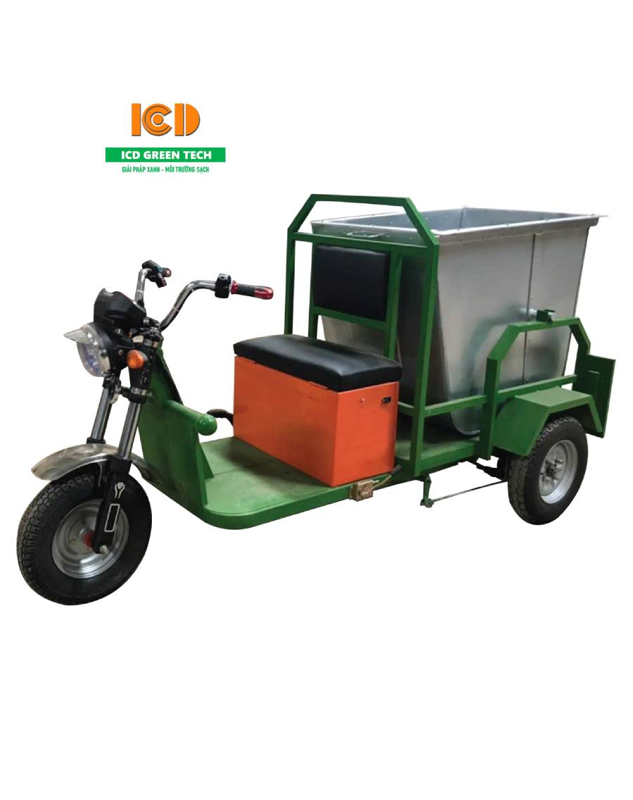 Xe chở rác 3 bánh chạy điện thùng tôn 500L